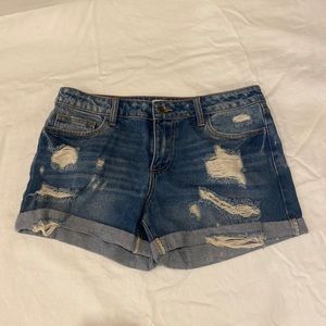 Medium Washed Distressed Jean Shorts